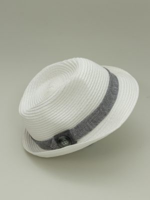 Straw hat white with grey ribbon