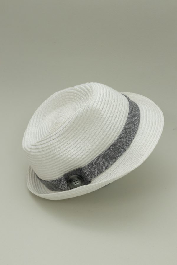 Straw hat white with grey ribbon