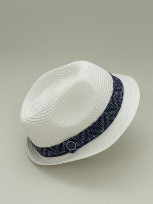 Baby Boy White Straw Hat with Blue Ribbon